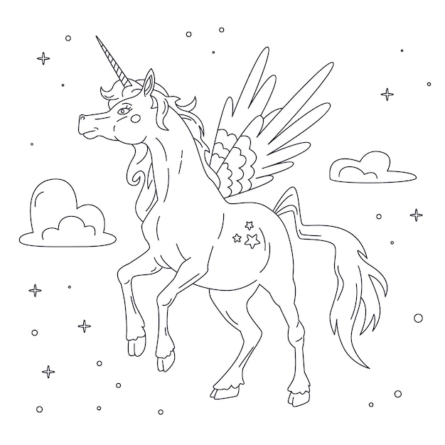 Illustration de contour de licorne dessiné à la main