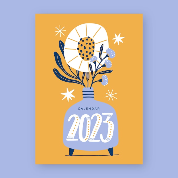 Vecteur gratuit illustration de la couverture du calendrier plat 2023