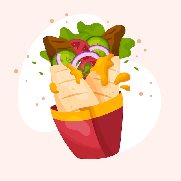 Vecteur gratuit illustration de délicieux shawarma dessiné à la main