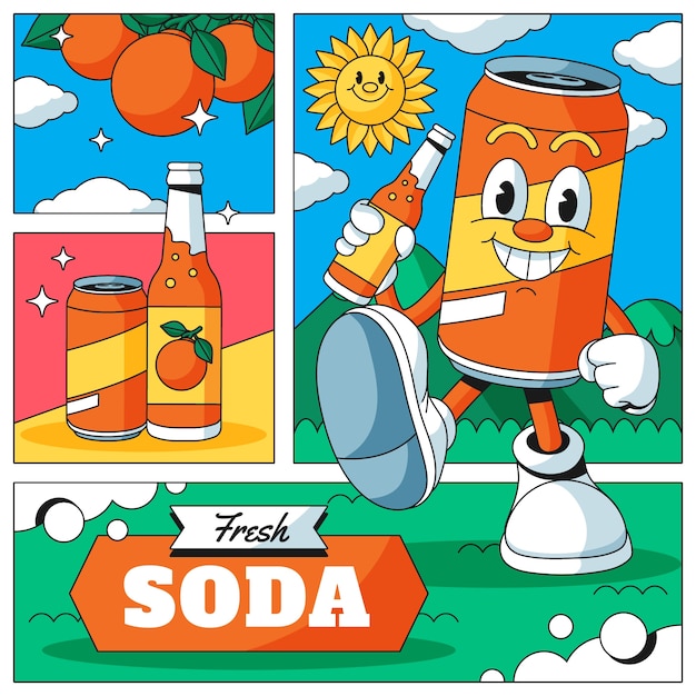 Vecteur gratuit illustration de dessin animé de soda dessiné à la main