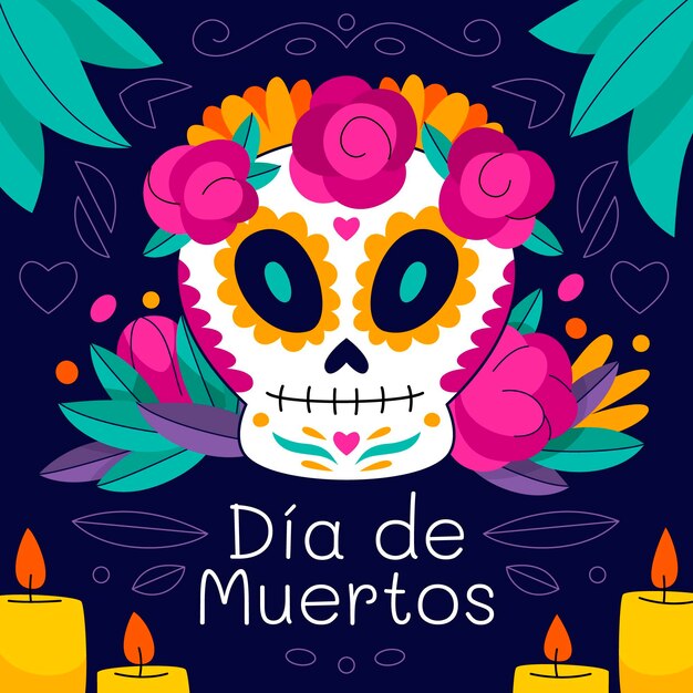 Illustration de dia de muertos plat dessiné à la main