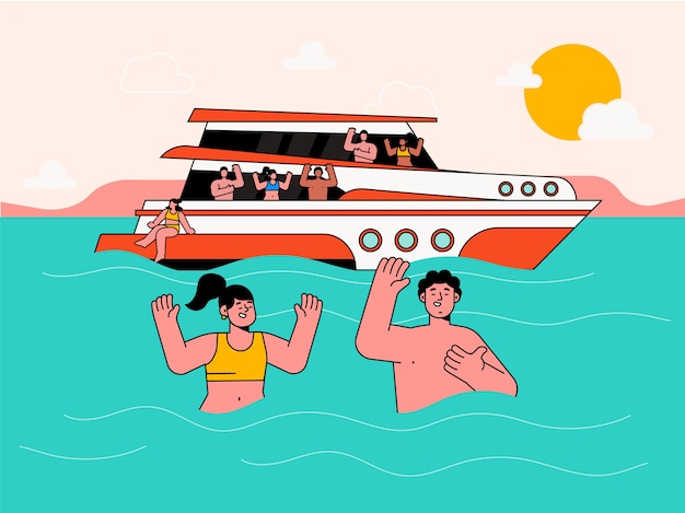 Vecteur gratuit illustration de fête de bateau dessiné à la main