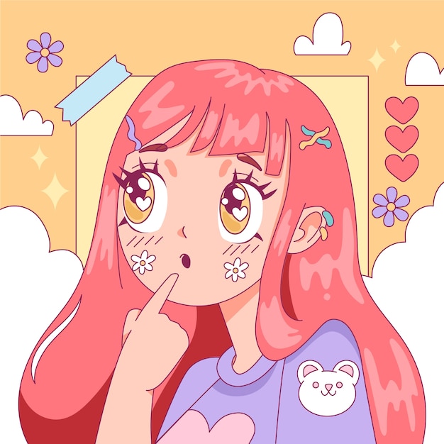 Vecteur gratuit illustration de fille kawaii dessinée à la main