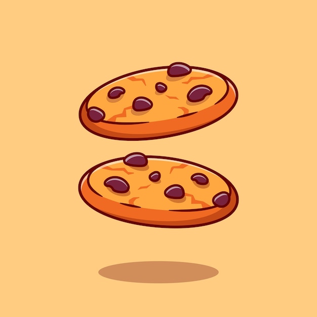 Vecteur gratuit illustration d'icône de dessin animé de cookies au chocolat. concept d'icône de collation alimentaire isolé. style de bande dessinée plat