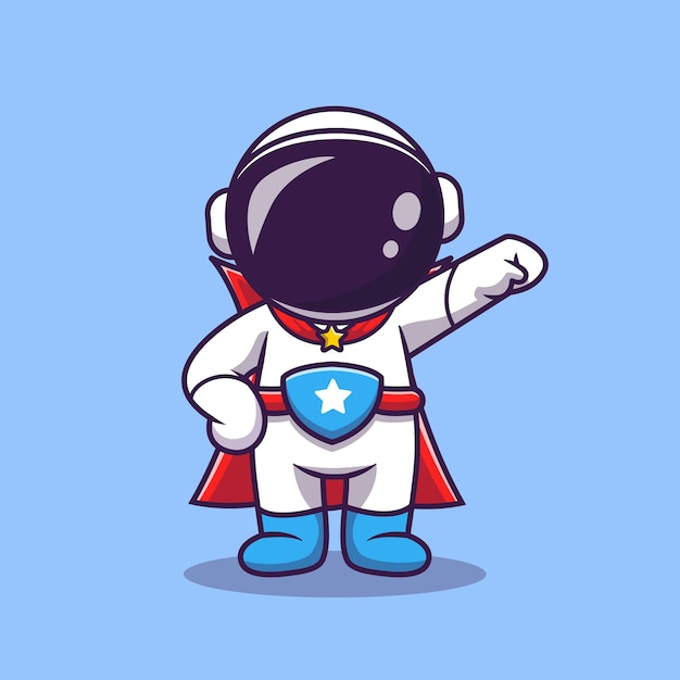 Vecteur gratuit illustration d'icône de vecteur de dessin animé mignon astronaute super héros. icône de technologie scientifique