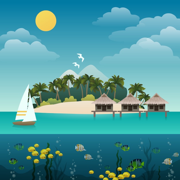 Vecteur gratuit illustration d&#39;île tropicale