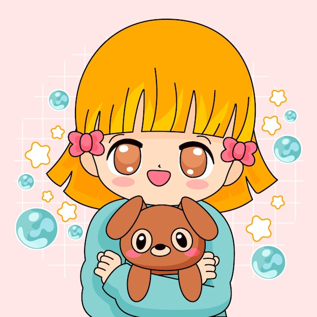 Vecteur gratuit illustration de kawaii anime dessiné à la main