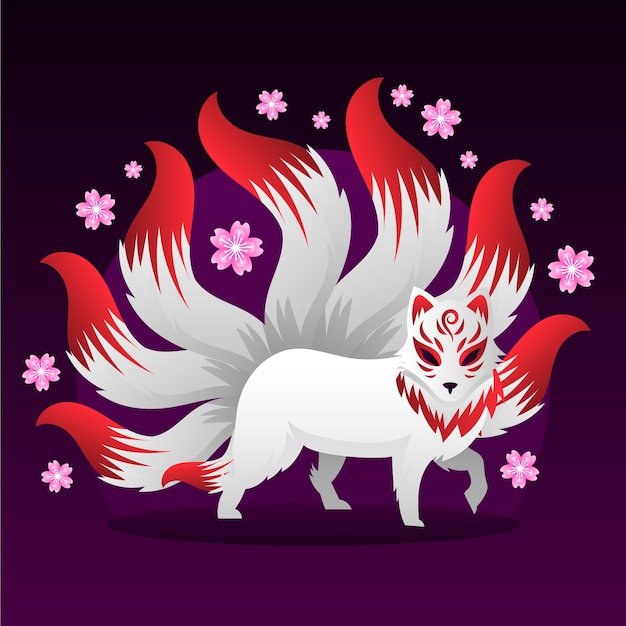 Vecteur gratuit illustration de kitsune dégradé