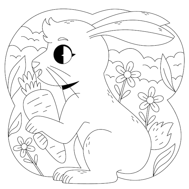 Vecteur gratuit illustration de livre de coloriage lapin dessiné à la main