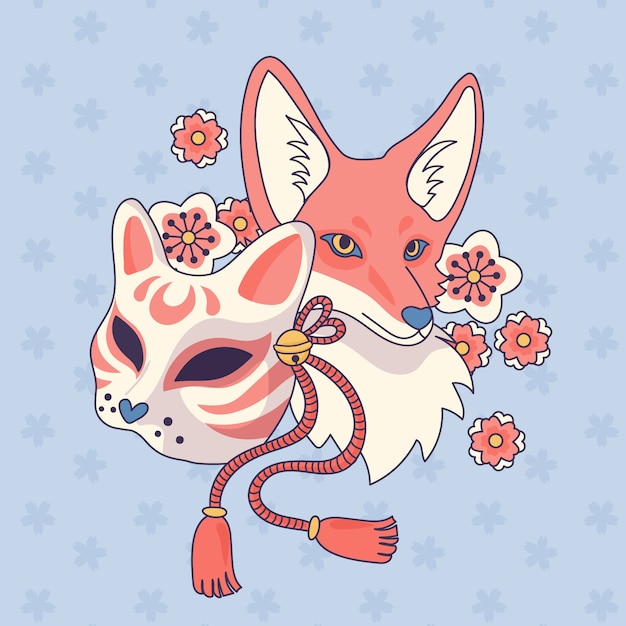 Vecteur gratuit illustration de masque kitsune dessiné à la main