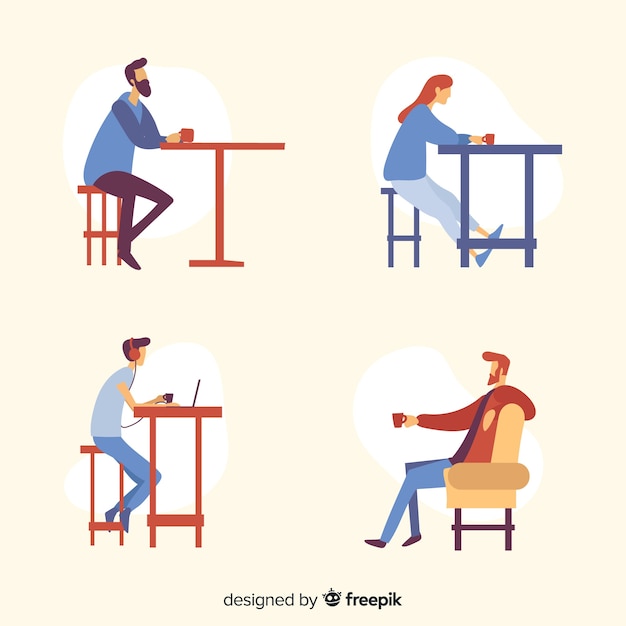 Vecteur gratuit illustration de personnes assises dans un café