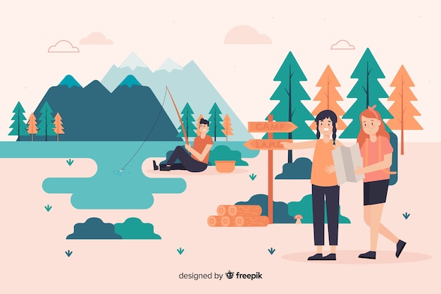 Vecteur gratuit illustration de personnes campant dans la nature