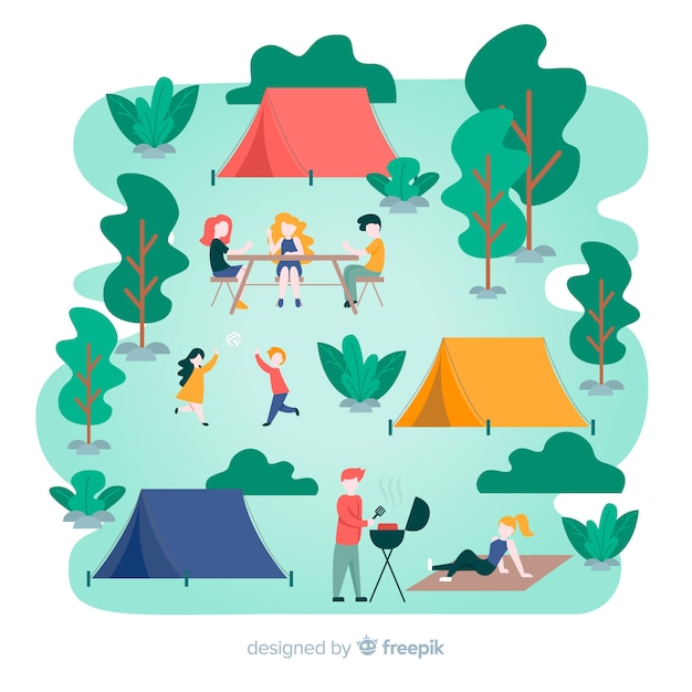 Vecteur gratuit illustration de personnes faisant du camping