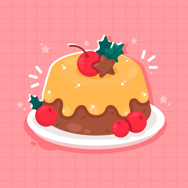 Vecteur gratuit illustration de pudding de noël plat