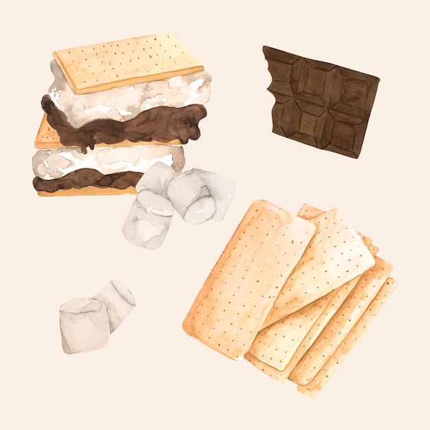 Vecteur gratuit illustration de s'more à l'aquarelle peinte à la main