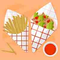 Vecteur gratuit illustration de shawarma design plat