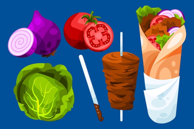 Vecteur gratuit illustration de shawarma design plat