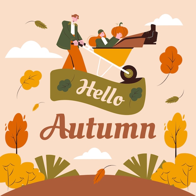 Vecteur gratuit illustration de texte plat pour la célébration de la saison d'automne