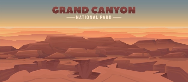 Vecteur gratuit illustration vectorielle du parc national du grand canyon paysage naturel avec des montagnes plates