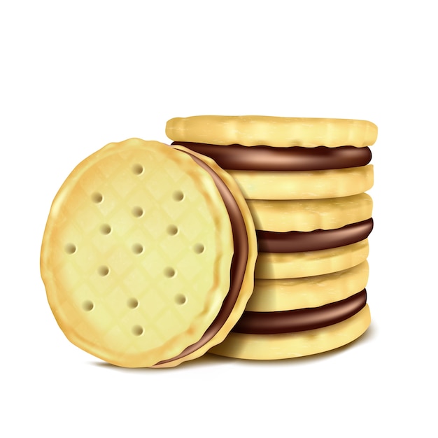 Vecteur gratuit illustration vectorielle de plusieurs biscuits sandwich avec garniture au chocolat.