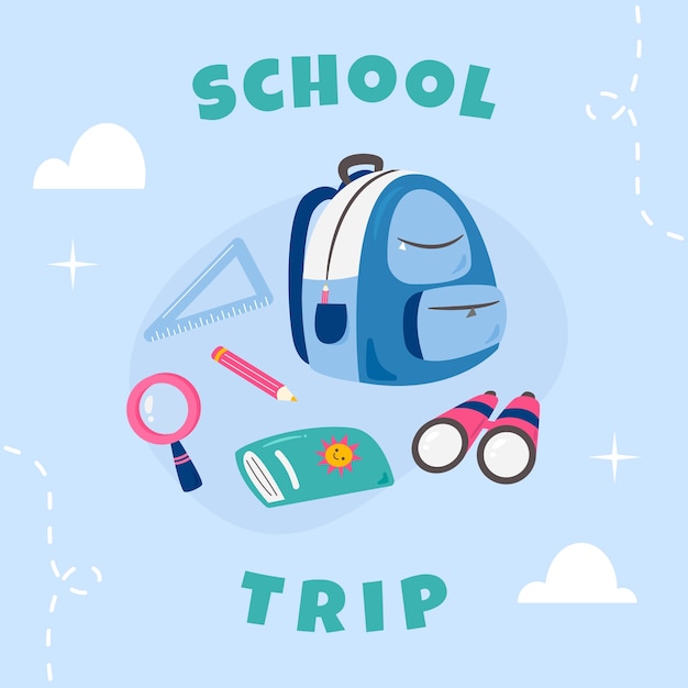 Illustration de voyage scolaire dessiné à la main