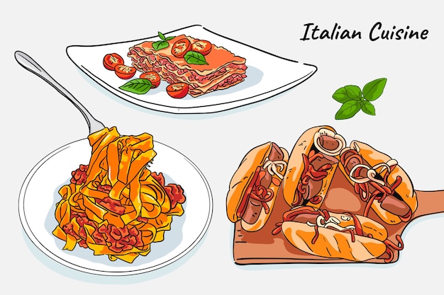 Vecteur gratuit illustrations de cuisine italienne dessinées à la main