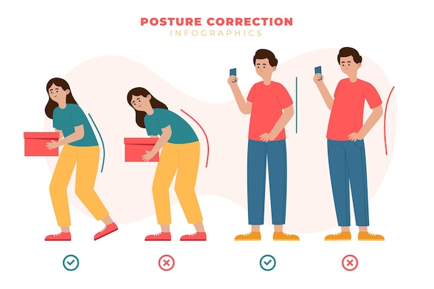 Vecteur gratuit infographie de correction de posture design plat