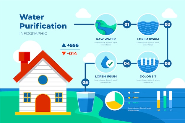 Vecteur gratuit infographie sur la purification de l'eau plate de l'industrie