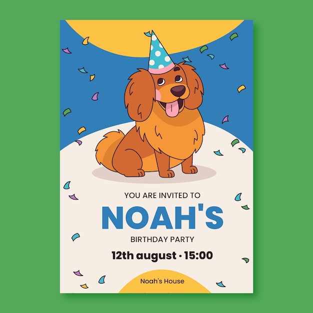 Invitation d'anniversaire de chien dessiné à la main