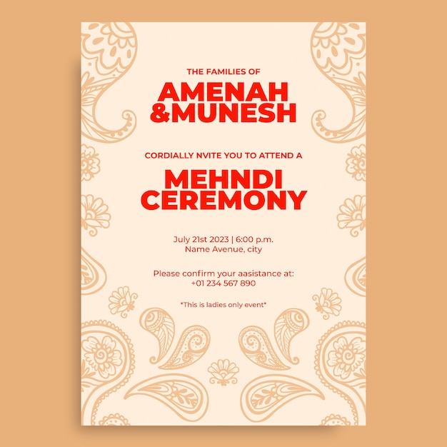 Invitation à la cérémonie mehndi moderne