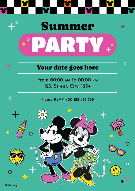 Invitation à la fête d’été de Mickey Mouse