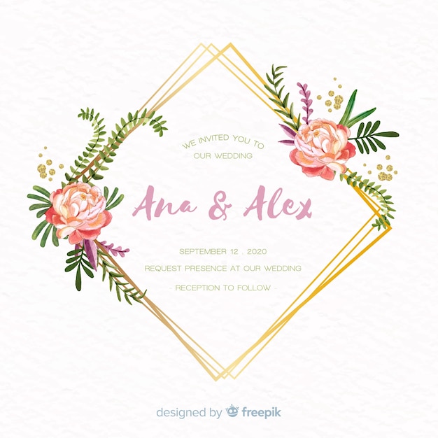 Vecteur gratuit invitation de mariage de cadre floral aquarelle