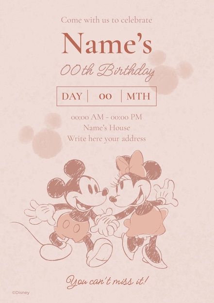 Vecteur gratuit l'invitation de minnie mouse en rose et en or