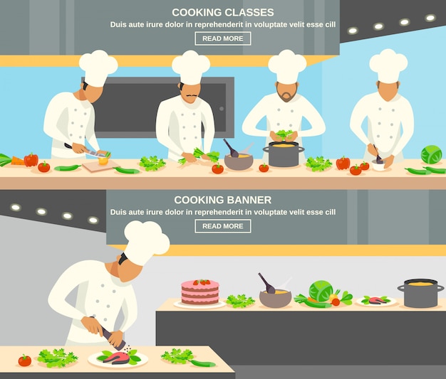 Vecteur gratuit jeu de bannières cook profession