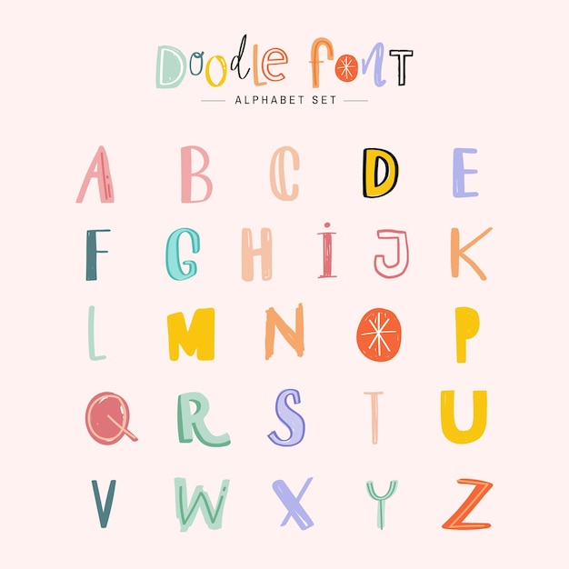 Jeu de calligraphie de polices doodle dessinés à la main alphabet vector