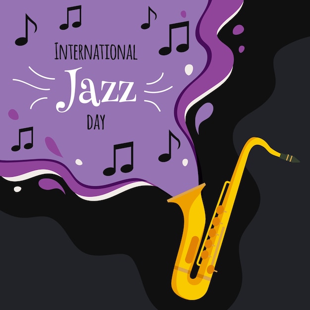 Journée internationale du jazz avec saxophone et notes