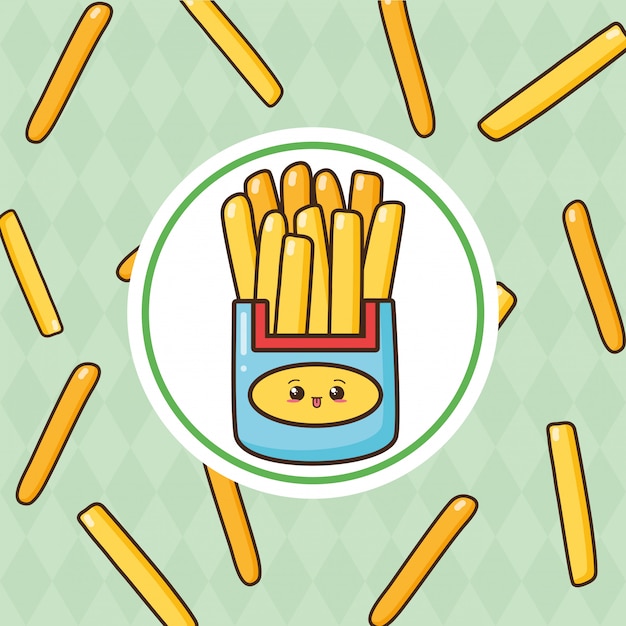 Vecteur gratuit kawaii fast food mignonnes frites avec illustration de frites