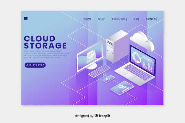 Vecteur gratuit landing page avec stockage en nuage