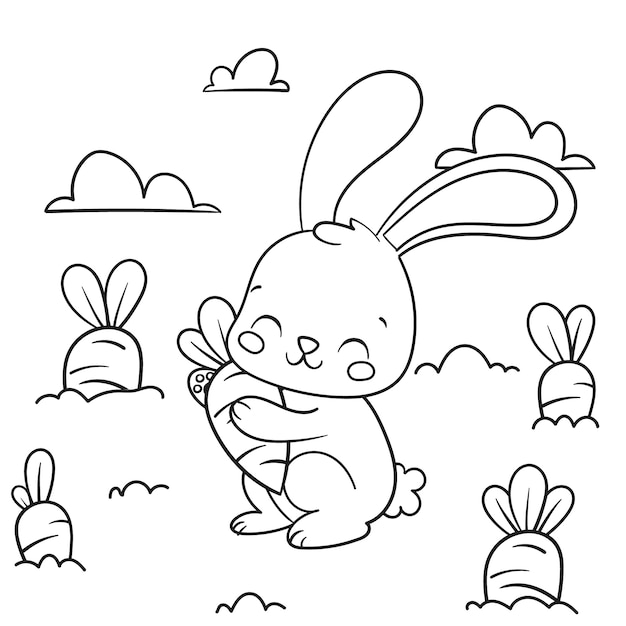 Vecteur gratuit livre de coloriage mignon avec lapin