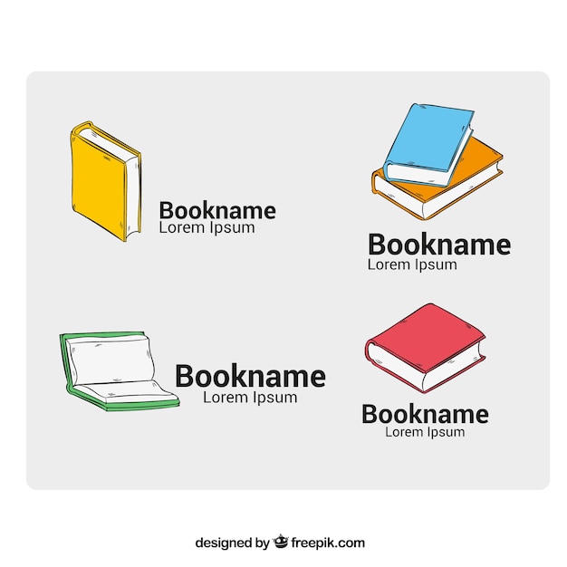 logos de livres en différentes couleurs dessinées à la main