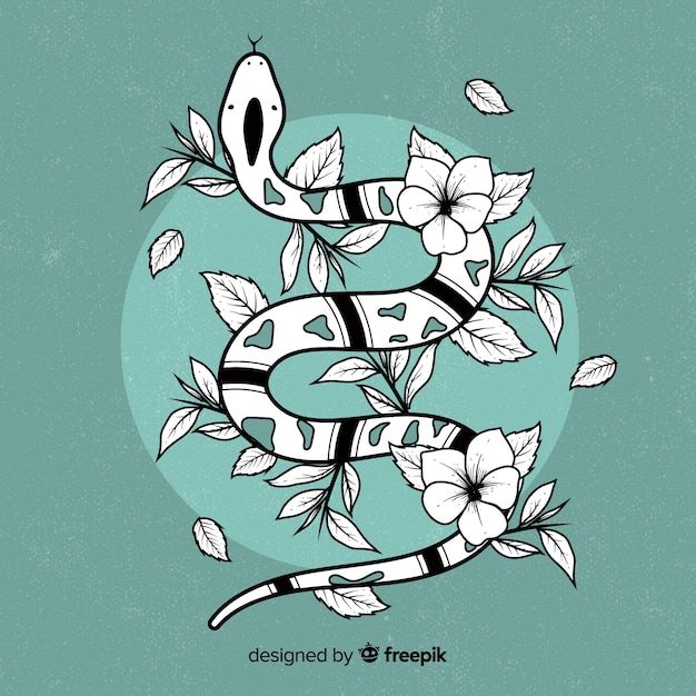 Vecteur gratuit main dessinée serpent avec illustration de fleurs