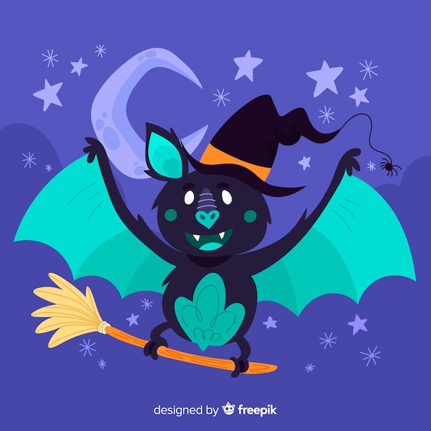 Vecteur gratuit main mignonne dessinée de chauve-souris d'halloween