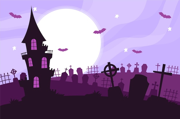 Vecteur gratuit maison du cimetière fond d'halloween