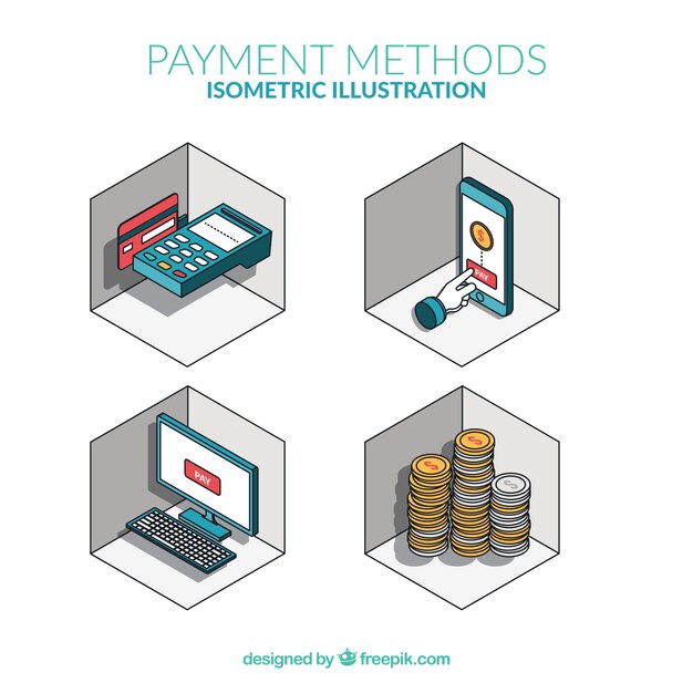 Méthodes de paiement tirées à la main et isométriques