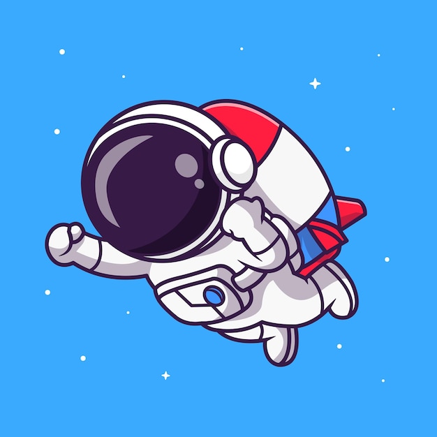 Vecteur gratuit mignon, astronaute, voler, à, fusée, dessin animé, vecteur, icône, illustration, science, technologie, icône, isolé