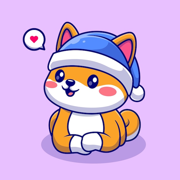 Vecteur gratuit mignon, séance, shiba inu, chien, hiver, à, bonnet, chapeau, dessin animé, vecteur, icône, illustration, animal, nature