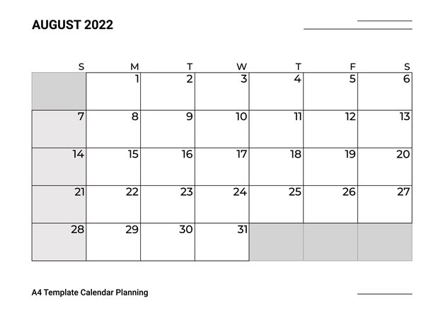 Modèle A4 Calendrier Planification Août
