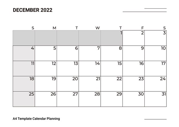 Modèle A4 Calendrier Planification Décembre