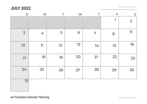 Modèle A4 Calendrier Planification Juillet