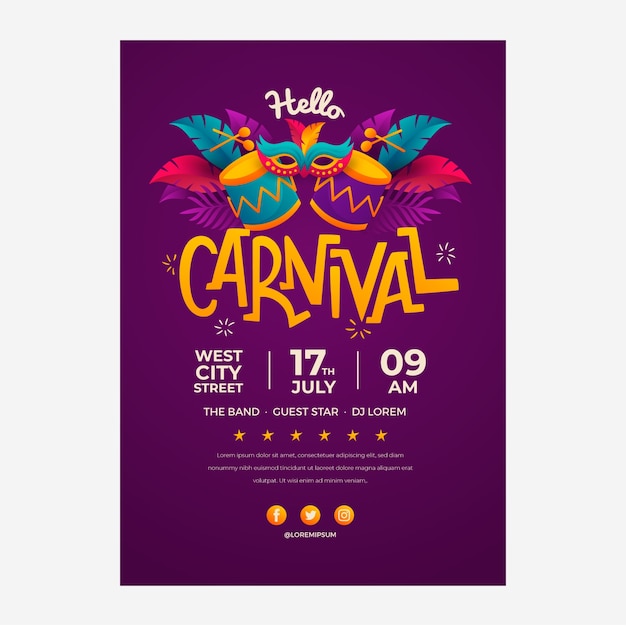 Modèle d'affiche de célébration de carnaval dégradé